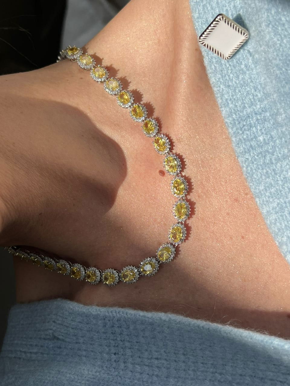 Riviera Oval + Brinco com Zircônia Cristal e Citrino em Banho de Ródio Branco