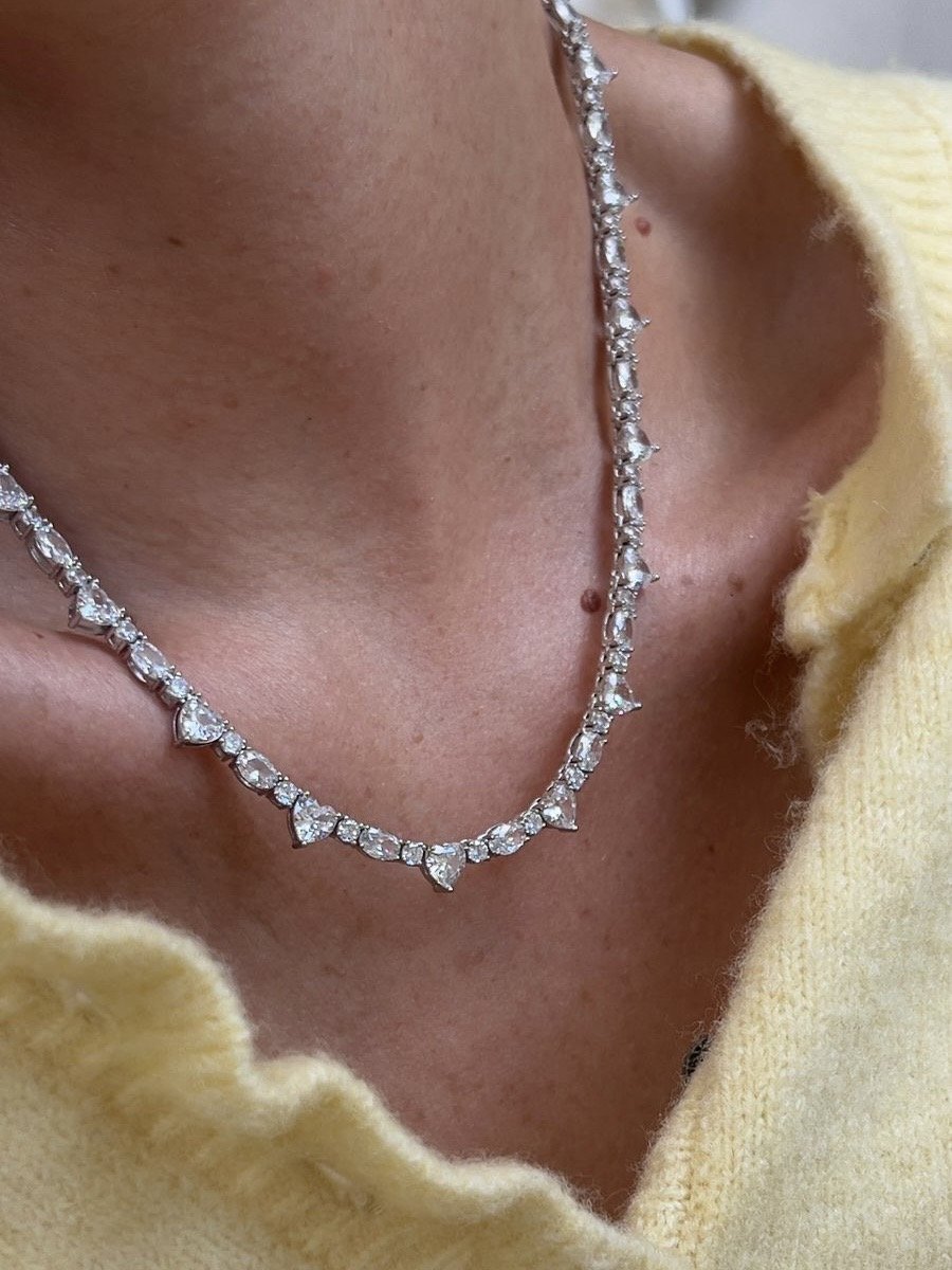 Riviera Shapes com Zircônia Cristal (Fecho Joia) em Banho de Ródio Branco